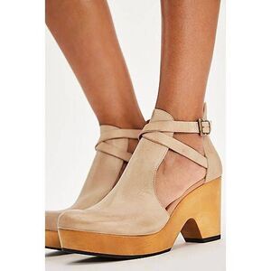 Free People Beige Suede Cutout Platform Clogs